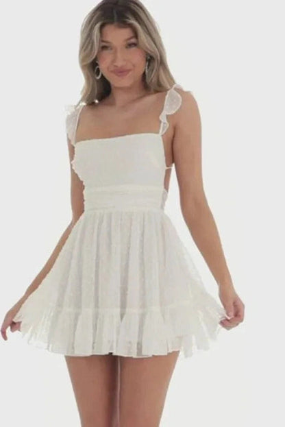 Backless Mini Dress With Sleeves And Tie-Up Detail