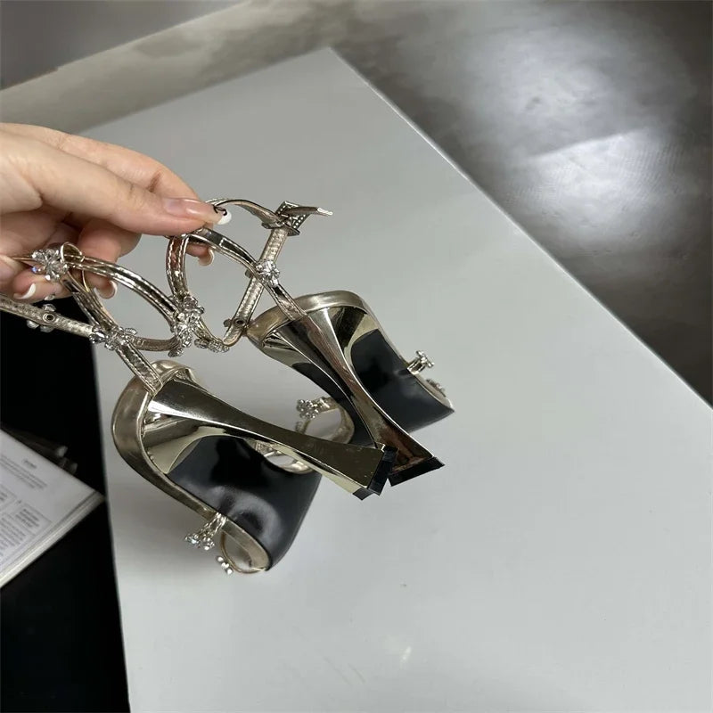 Crystal Buckle Strap Sandals Womens High Heels Shoes