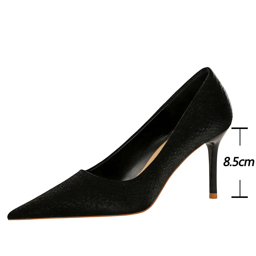 Embossed Satin High-Heeled Shoes Women Pumps With Kitten Heels