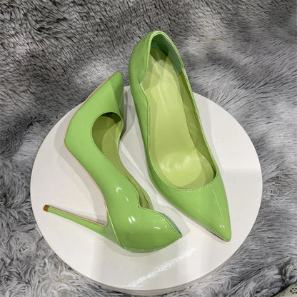 Light Green Women Side Curl Cut Pointy Toe High Heel Formal Dress Shoes