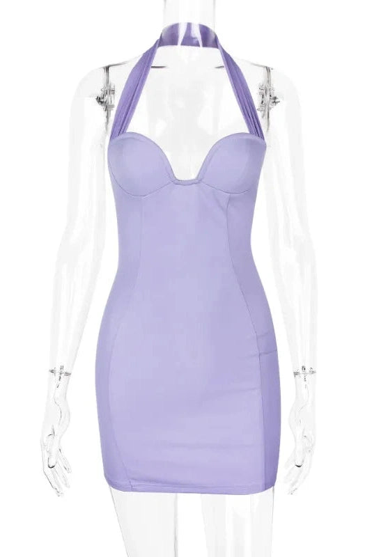 Slim Backless Deep V Neck Sleeveless Mini Dress