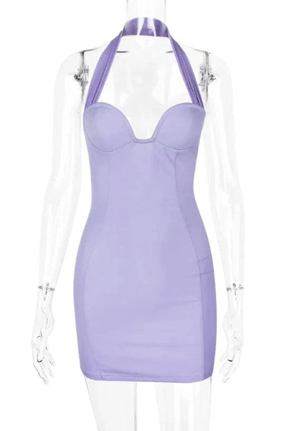 Slim Backless Deep V Neck Sleeveless Mini Dress