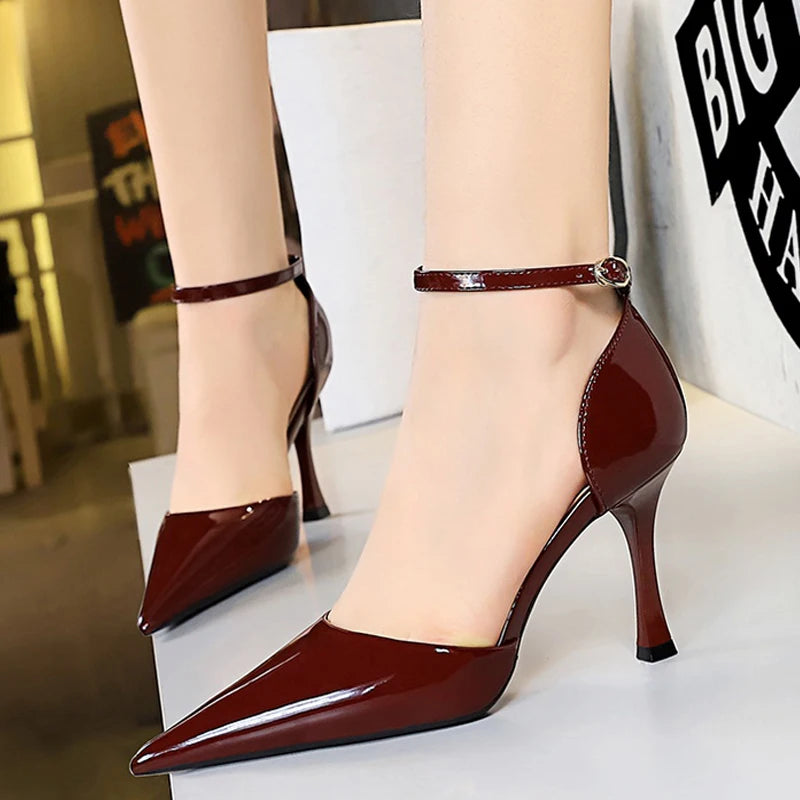 Summer Kitten Heels Sandals Women Pumps Patent Leather 8 Cm