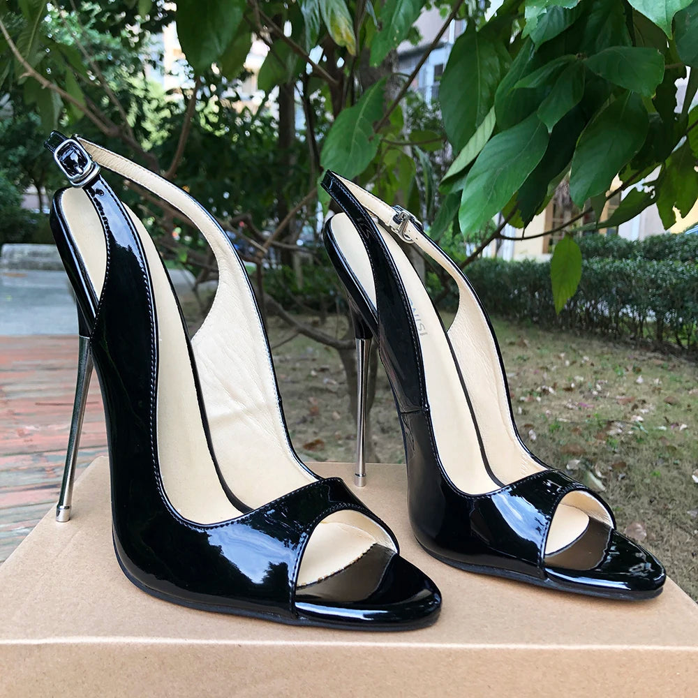 16Cm Extreme Metal High Heels Sandals For Women Sexy Pumps Black / 38