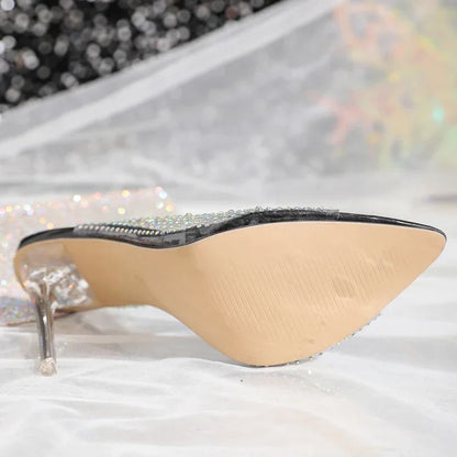 Pvc Transparent Crystal High Heels Sandals For Women With Peep Toe Slip-On Style