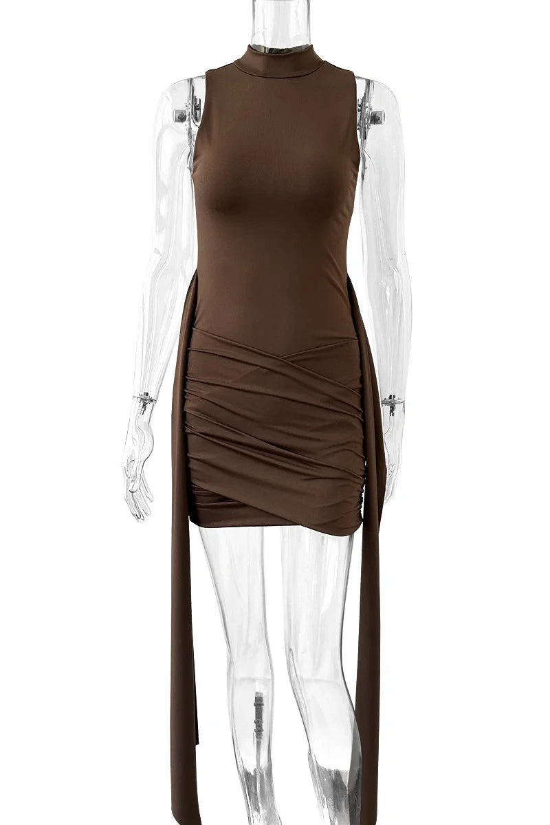High Waisted Sleeveless Patchwork Mini Dress