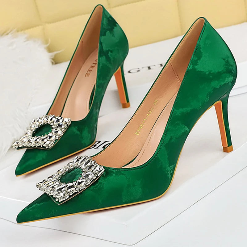 Metal Rhinestone Women Pumps With Kitten High Heels For Luxury Banquets - 7.5 Cm