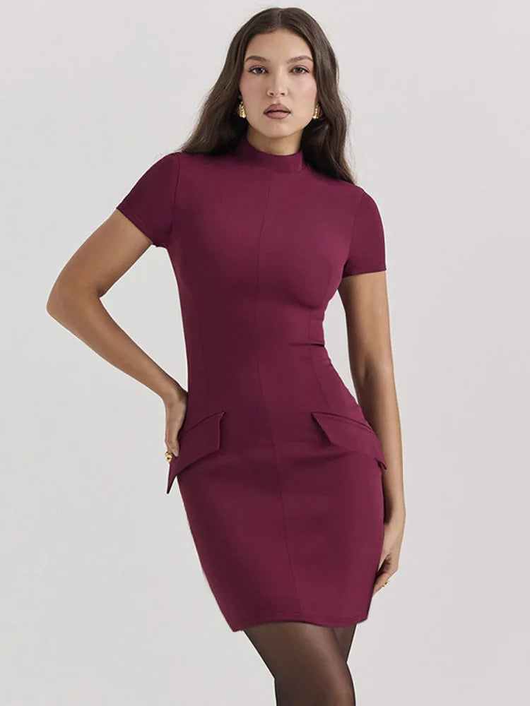 Short Sleeve Mini Dress With Two Pockets
