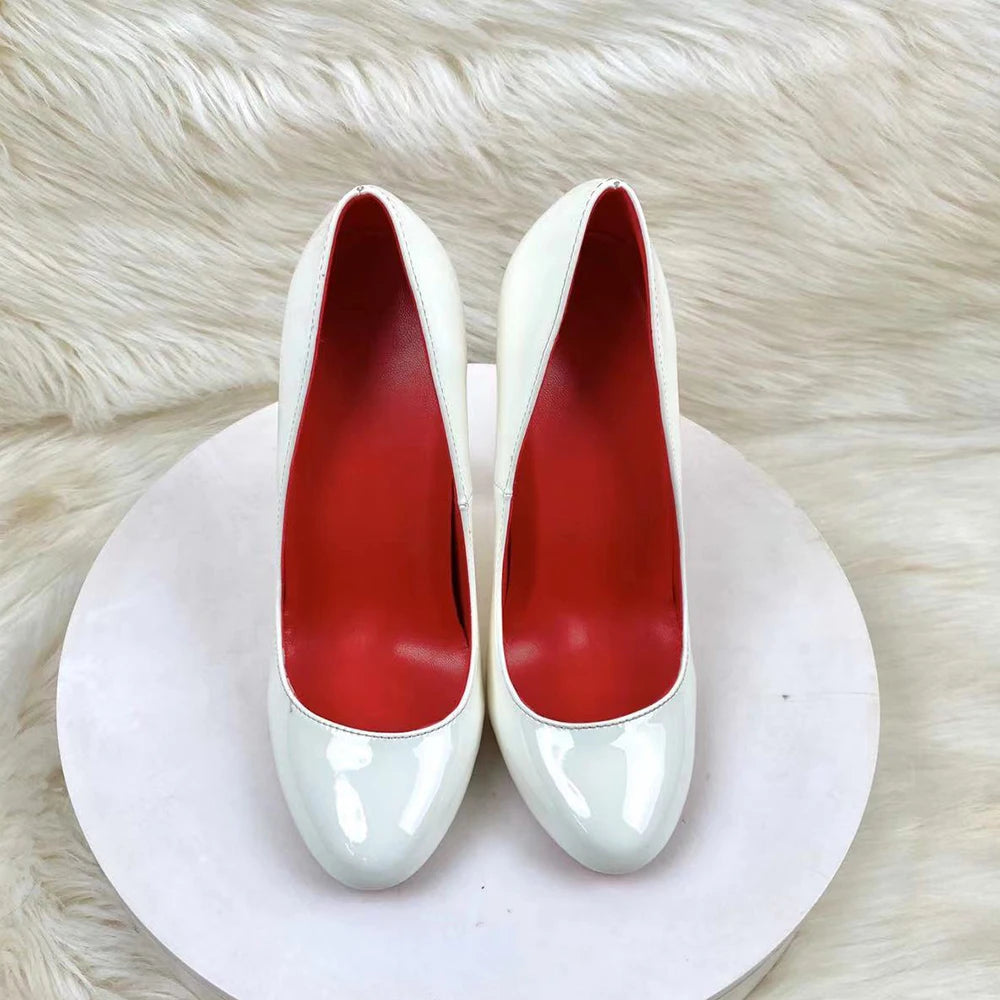 White Patent Slip On High Heels For Women