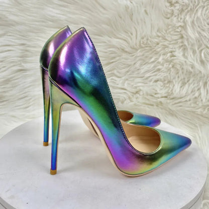 Silver Shiny Pointy Toe High Heel Wedding Party Bridemaids Shoes