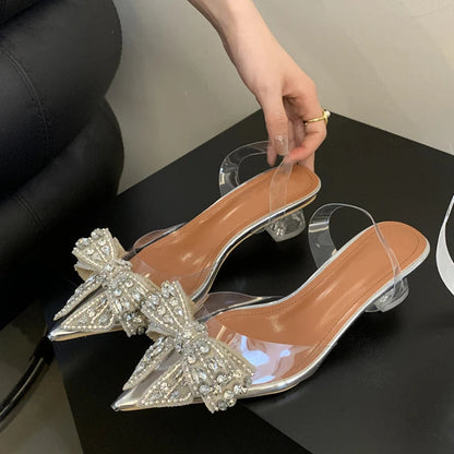 PVC Transparent Sequined Bowknot Women Pumps with Crystal Low and High Heels