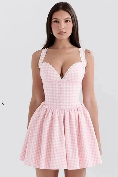 V-Neck Lace Sleeveless Mini Dress