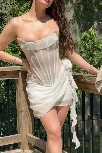 Off Shoulder Backless See Through Mini Dress