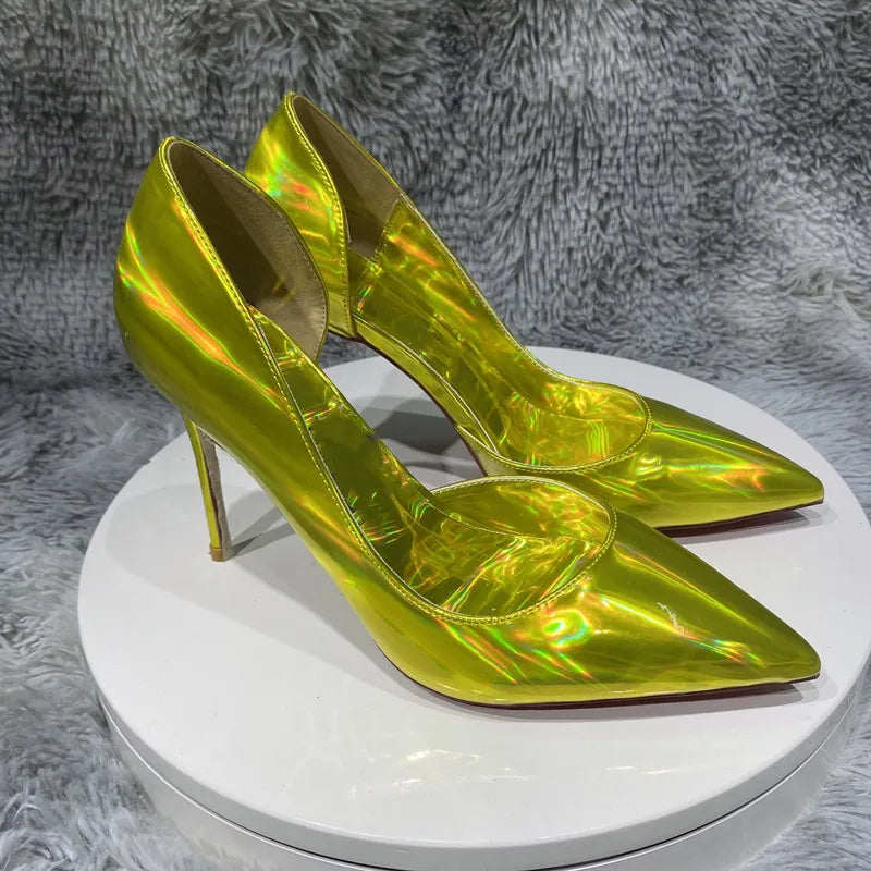 Gold Sparkle Shiny Pointy Toe High Heel Shoes For Women