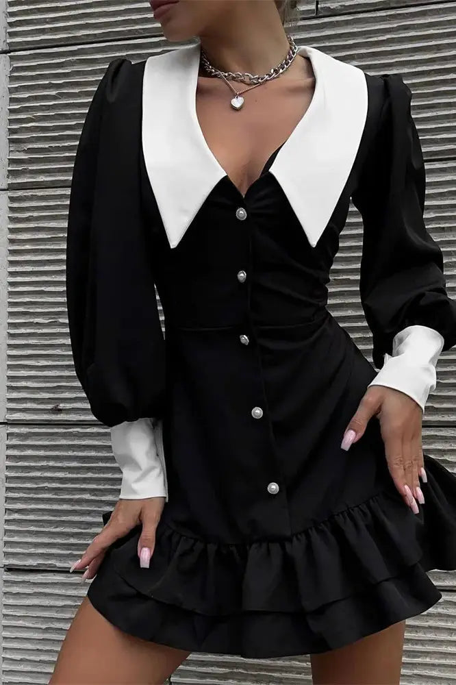 Patchwork Mini Dress Black / S