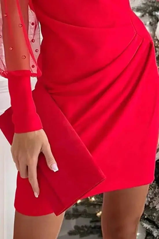 Mesh Ruched Beaded Mini Dress