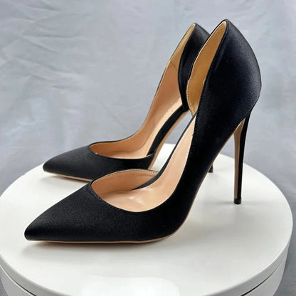 Black Women Side Open Pointy Toe High Heel Shoes