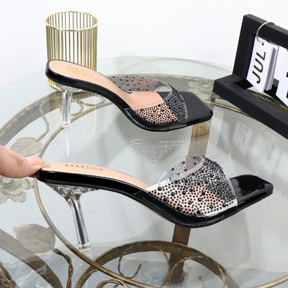 Summer Rhinestone Thin Heel High Sandals Luxury Designer 8.5Cm