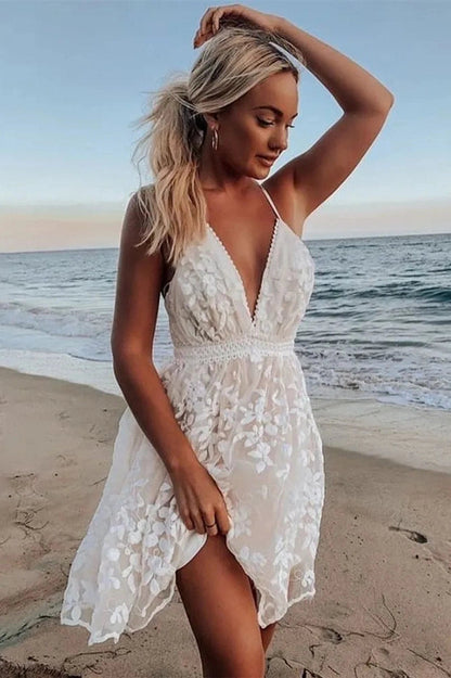 Spaghetti Strap V-Neck Backless Mini Dress