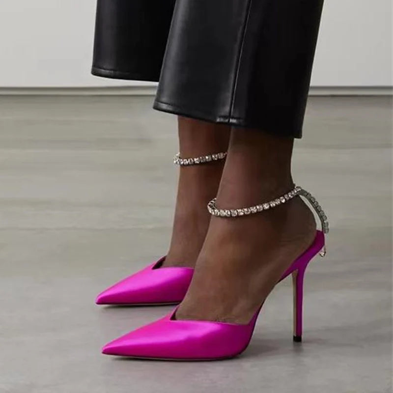 Rhinestones Chain Women Pumps - Elegant High Heels