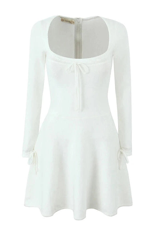 Lace-Up Long Sleeve A-Line Mini Dress