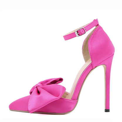 Butterfly-Knot Pointed Toe Ankle Buckle Stiletto High Heels