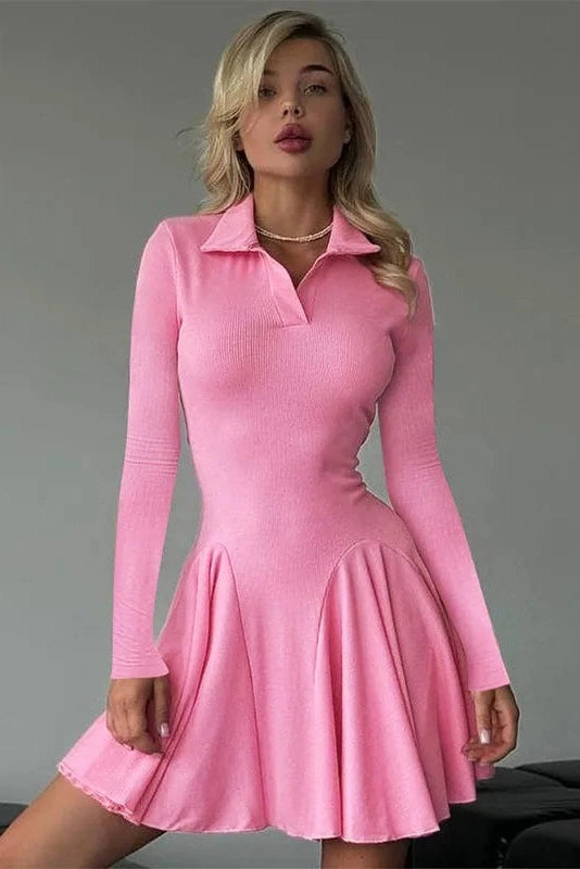 Elegant High Waisted Long Sleeve A-Line Mini Dress