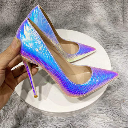 Silver Crocodile Effect Women Sexy Pointy Toe High Heel Party Dress Shoes