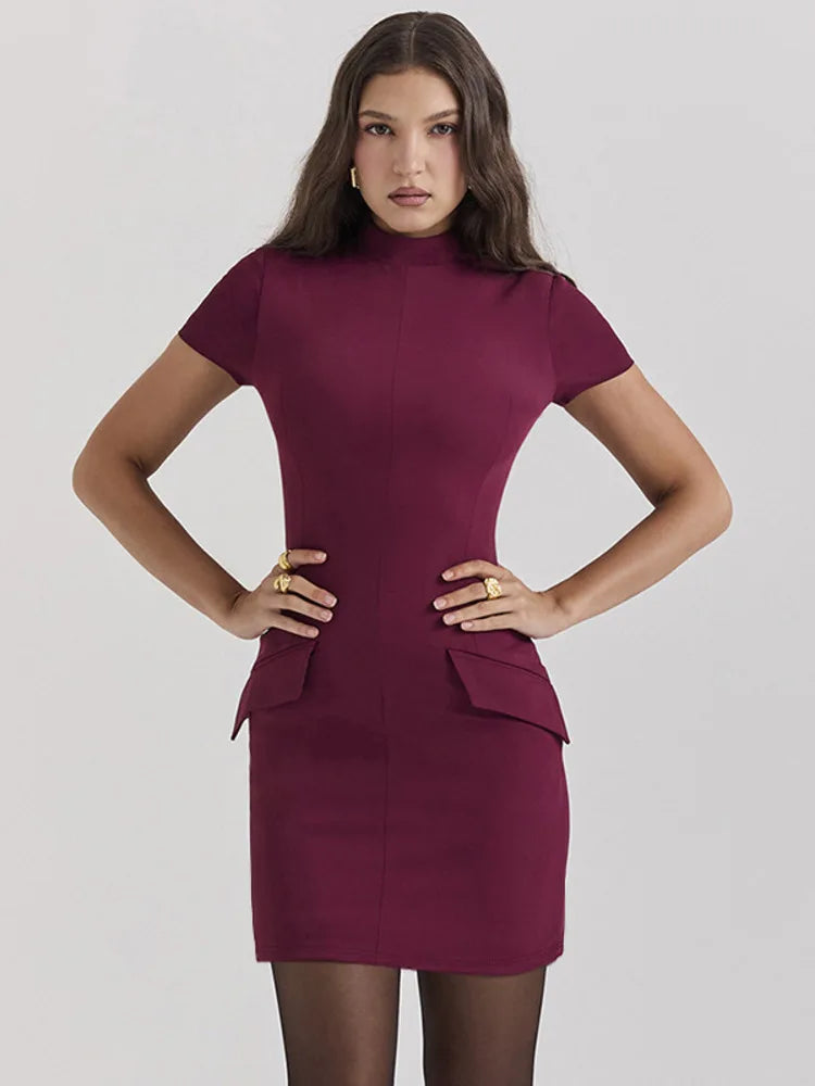 Short Sleeve Mini Dress With Two Pockets