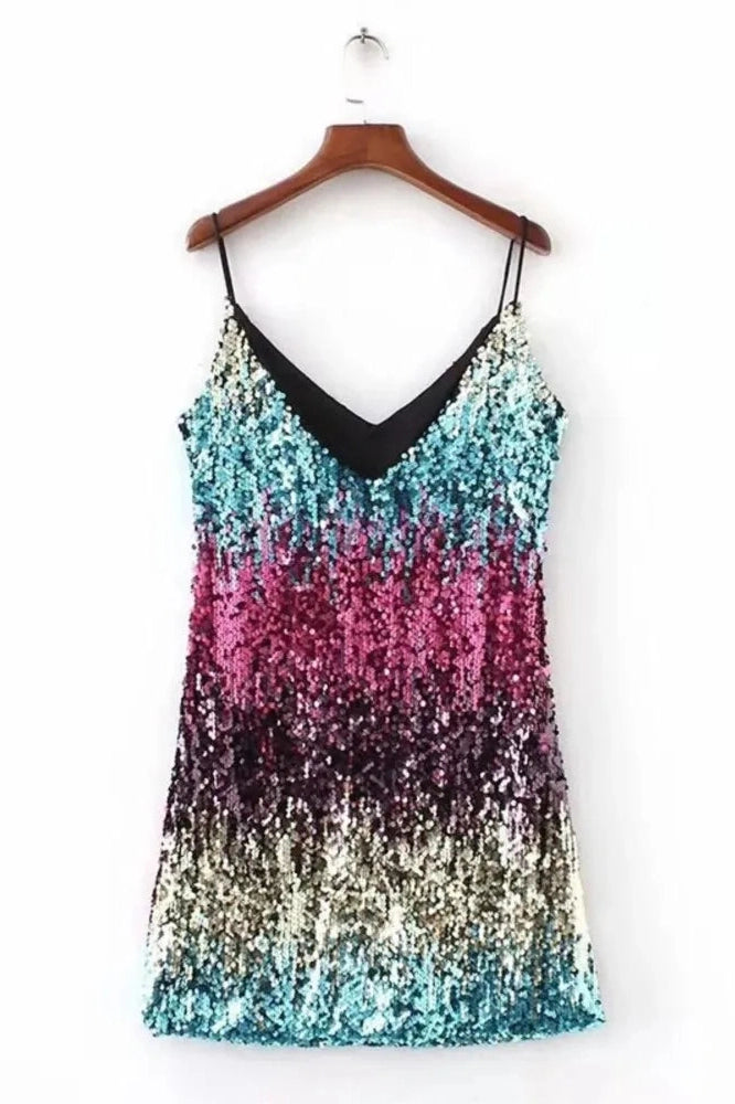 V-Neck Backless Mini Dress With Spaghetti Straps