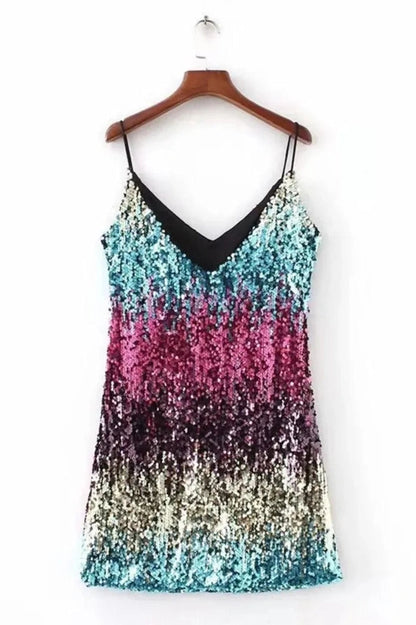 V-Neck Backless Mini Dress With Spaghetti Straps