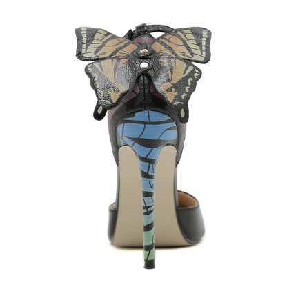 Butterfly Knot Pointed Toe Women Pumps Sandals With Buckle Strap Stiletto Heels