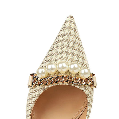 Grain Women Pumps With Pearl Chain Design - High Quality Heels