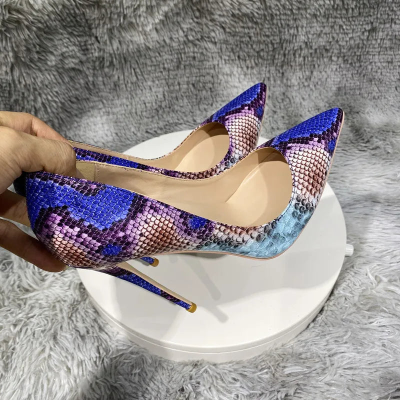 Python Pattern Blue Pointy Toe High Heel Party Shoes For Women