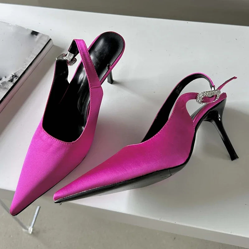 Satin Pointed Toe High Heel Pumps Sandals for Women