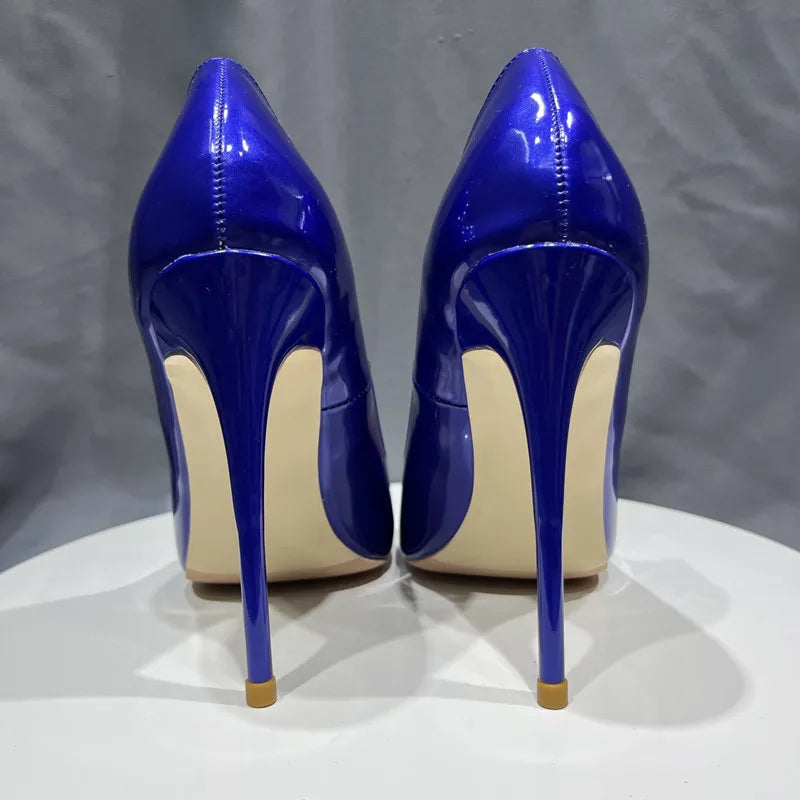 Blue Patent Leather Pointy Toe High Heel Shoes For Women