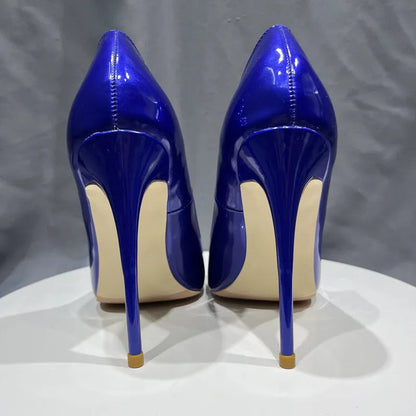 Blue Patent Leather Pointy Toe High Heel Shoes For Women