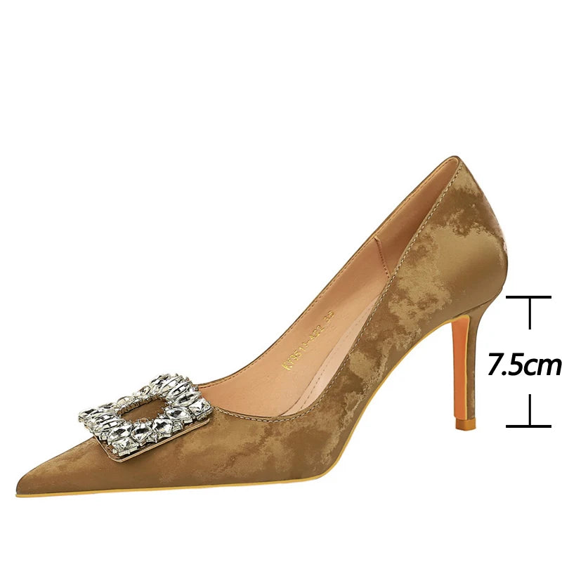 Metal Rhinestone Women Pumps With Kitten High Heels For Luxury Banquets - 7.5 Cm