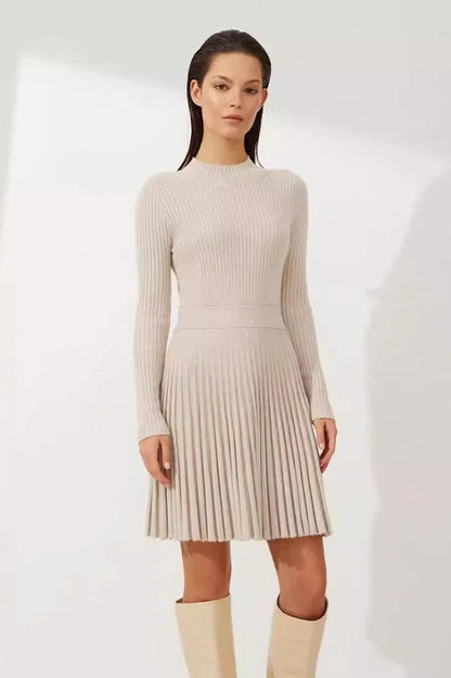 O-Neck Long Sleeve Mini Dress With High Waist