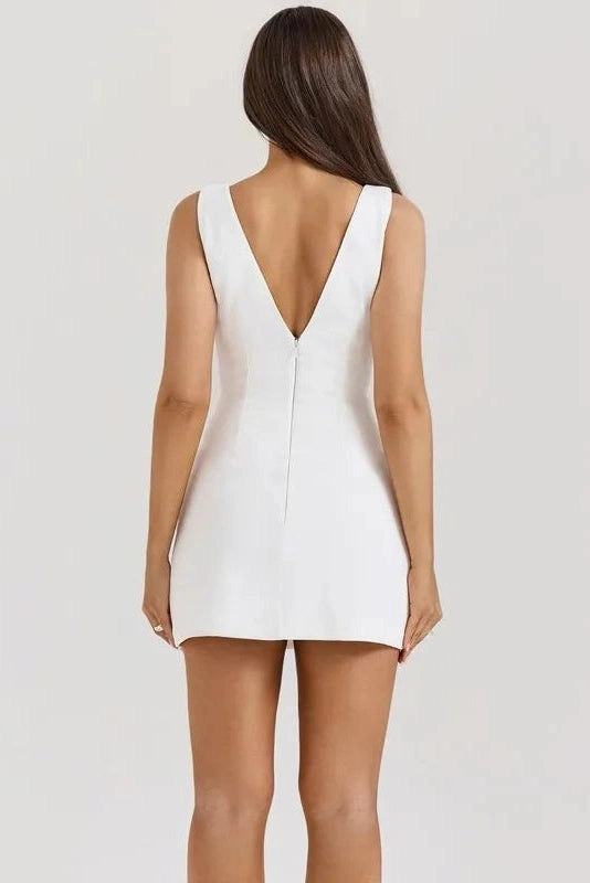 Deep V Neck Backless High Waist Sleeveless Mini Dress