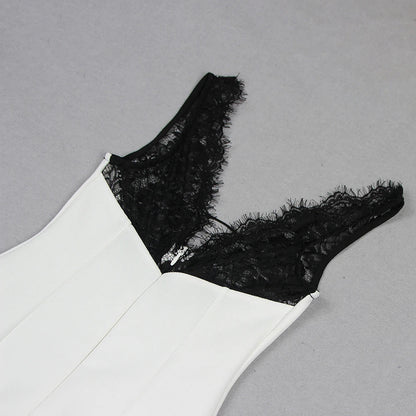 Kira Bandage V Neck Gown Dress With Lace Details