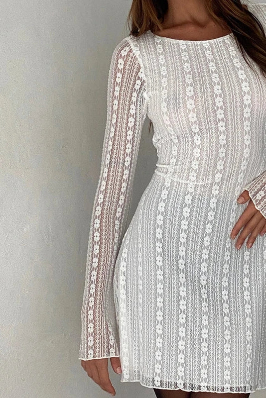 Elegant Lace Slim Long Sleeve Mini Dress