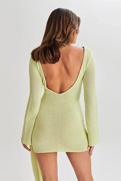 O Neck Long Sleeve Slim Fit Mini Dress -