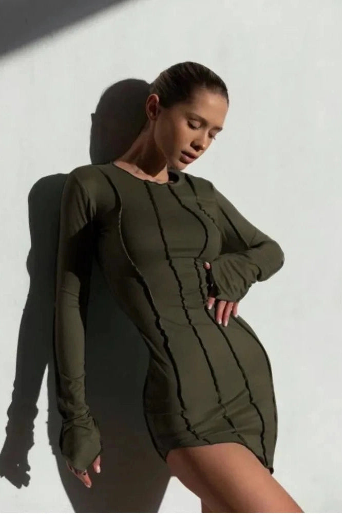 Patchwork O Neck Bodycon Mini Dress