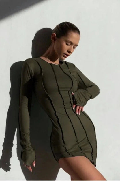 Patchwork O Neck Bodycon Mini Dress