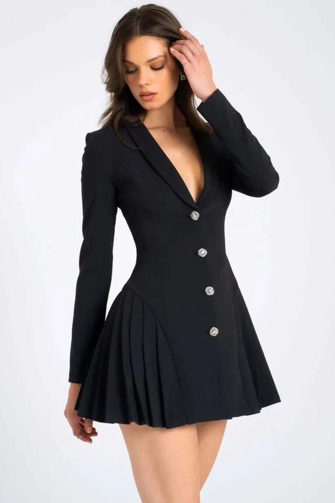 Slim Bodycon Pleated Mini Dress With Long Sleeves