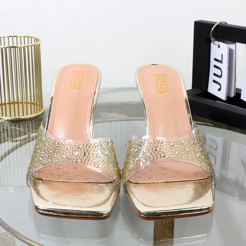 Summer Rhinestone Thin Heel High Sandals Luxury Designer 8.5Cm