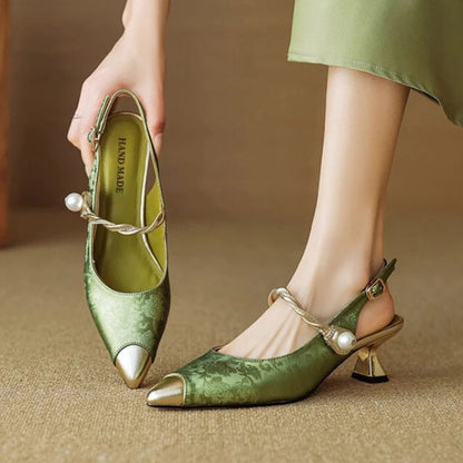 Retro Pointy Low Heel Buckle Women's Sandals Summer High Heels