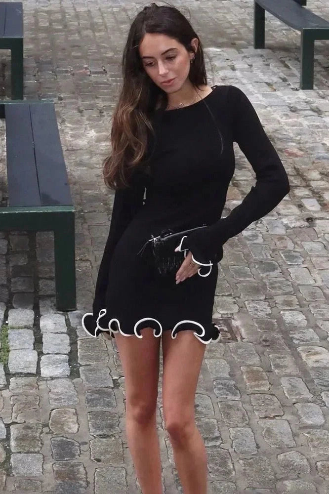 High Waist Slim Long Sleeve Bodycon Mini Dress - Fit