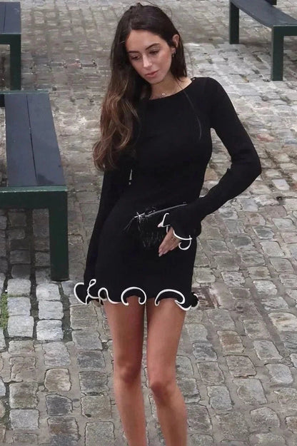 High Waist Slim Long Sleeve Bodycon Mini Dress - Fit